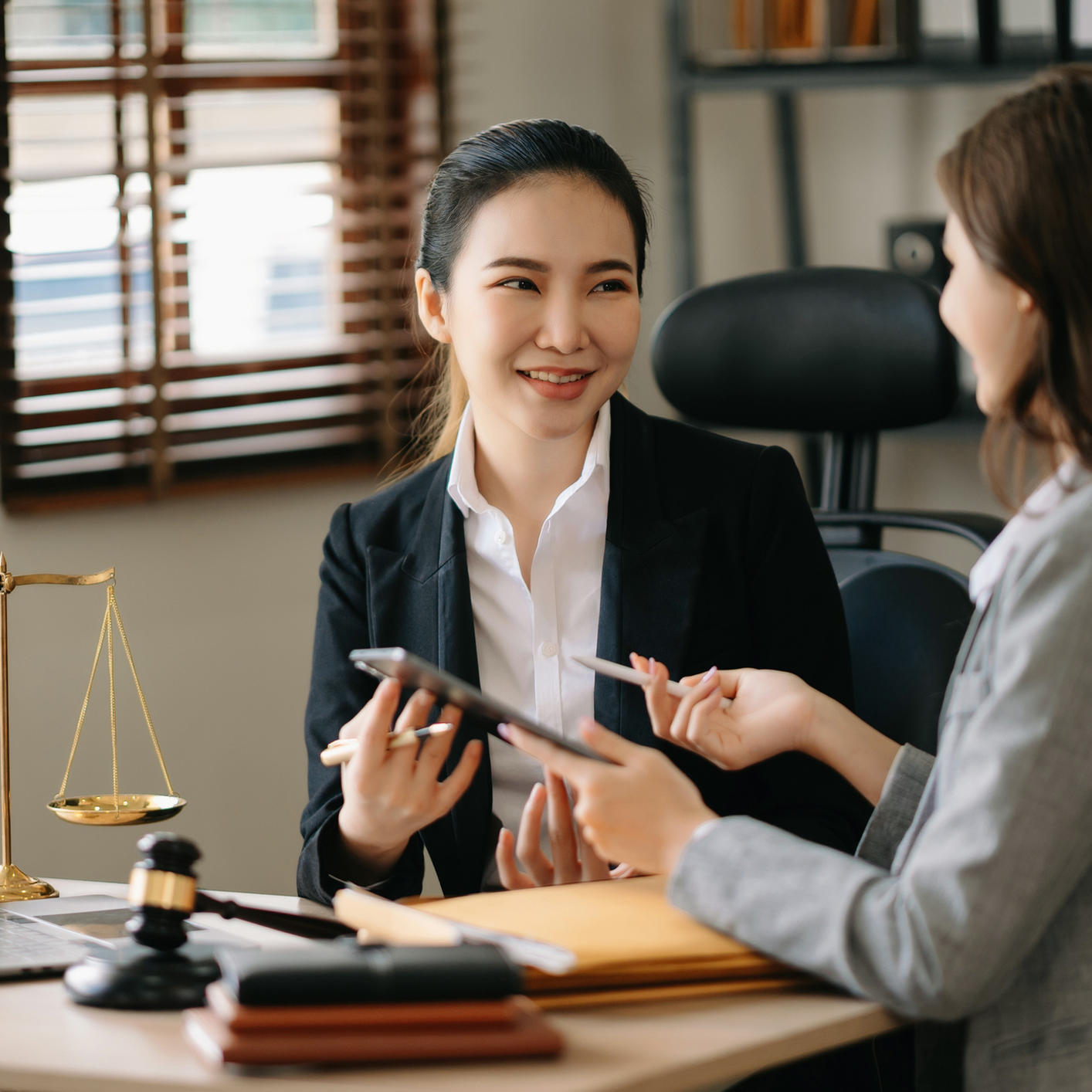 lawyer with happy client